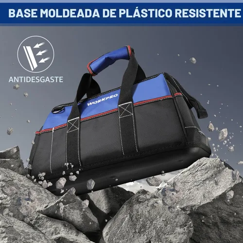Miniatura 7 de WORKPRO - Bolso de herramientas de 16 pulgadas con abertura ancha, tela resistente con base moldeada impermeable, correa de hombro ajustable Azul