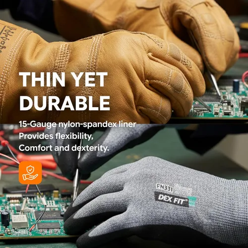 Miniatura 4 de DEX FIT Premium Black Work Gloves FN331, 3D Comfort Fit, Power Grip, Touchscreen, Nitrile Coated