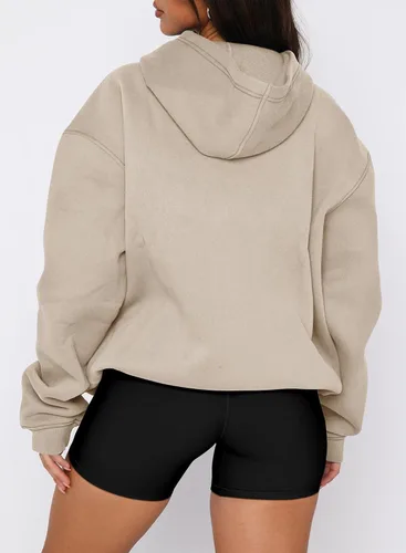 Miniatura 44 de onlypuff Sudadera casual con capucha para mujer, de manga larga, con bolsillo de canguro, hombro caído