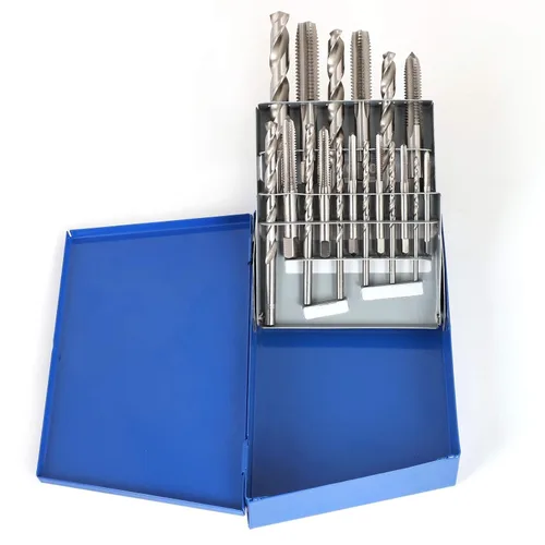 Miniatura 9 de COMOWARE Juegos de taladros y grifos, brocas HSS Jobber de longitud con caja de metal indexado 18 piezas, 6-32 a 1/2 "-13 tamaños de grifo