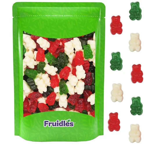 Fruidles Caramelos de ositos de goma de Navidad, gominolas rojas, blancas y verdes, aperitivos divertidos y festivos, recuerdos de fiesta (media