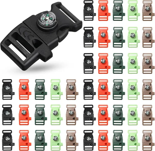 Jexine 50 clips de hebilla de brújula de plástico paracord hebillas accesorios para camping, viajes, supervivencia de emergencia Colores mixtos