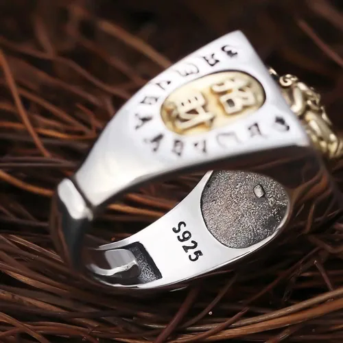 Miniatura 5 de JUNTEN Anillo de plata de ley 925 Feng Shui PIXIU para hombre, ajustable, abierto