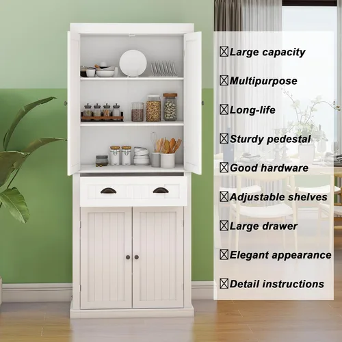 Miniatura 4 de Gabinete de despensa de cocina independiente de 72 pulgadas, armario de almacenamiento alto con puertas y estantes para cocina, armario de cocina