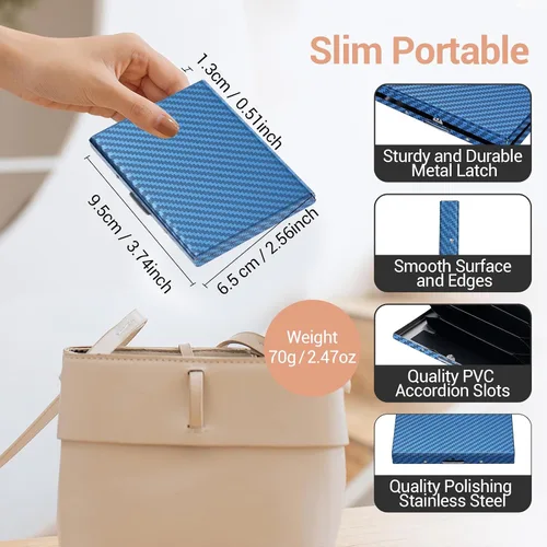Miniatura 12 de BONSYL® Soporte para tarjetas de crédito, cartera delgada de metal con bloqueo RFID, con 6 ranuras para tarjetas, para mujeres y hombres.