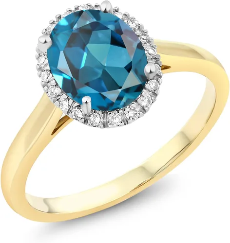 Gem Stone King Anillo de compromiso ovalado de oro amarillo de 10 quilates con piedra natal y halo de diamantes | Ovalado de 0.354 x 0.276 in |