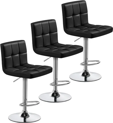Miniatura 31 de Yaheetech Taburete de bar individual, taburetes giratorios de piel sintética ajustables, taburetes modernos con respaldo y reposapiés, taburetes