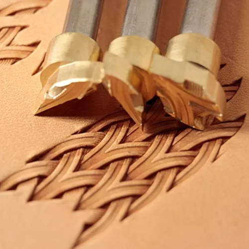 Miniatura 2 de DandS ltd Herramienta de sello de cuero con textura de cesta, herramienta profesional de metal para trabajo en cuero, relieve, tallado y proyectos