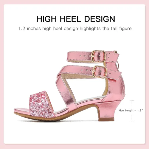 Miniatura 6 de Dufannie Zapatos de tacón alto para niñas de flores, zapatos de vestir con purpurina