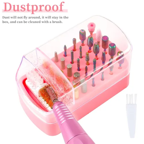 Miniatura 6 de Soporte para brocas de uñas 2 en 1 y estuche para cepillos de limpieza, 30 agujeros, a prueba de polvo, para arte de uñas, caja de almacenamiento