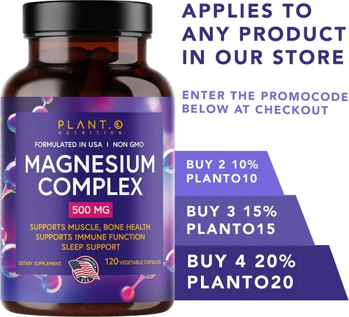 Miniatura 6 de Plant.O Suplemento de magnesio premium [óxido vegano y citrato, 500 mg] Complejo de alta absorción para dormir, calmar, relajante muscular, energía
