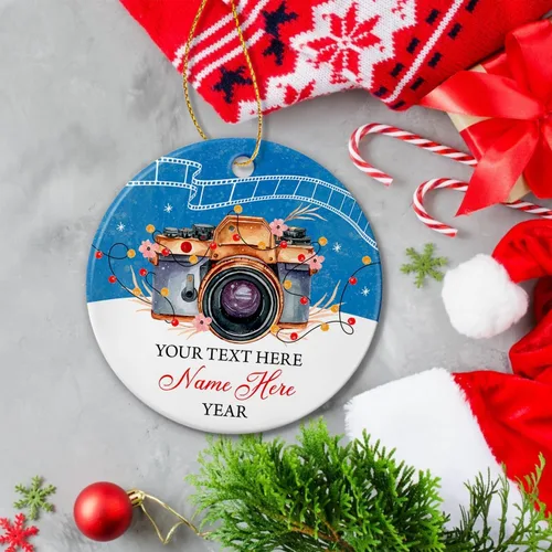 Miniatura 5 de Adorno de Cerámica Personalizado de Fotógrafo Fotografía Navidad 2025, Regalos de Adorno de Cámara Fotográfica para Navidad, Adornos de Cámara