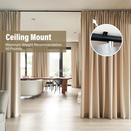 Miniatura 4 de Hoeflife Rieles para Cortinas de Techo, Riel para Cortinas de Montaje en Pared, Riel para Cortinas de Montaje en Techo de Servicio Pesado, Barra