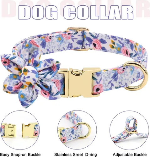 Miniatura 3 de Beirui Collares, arneses y correas para perritas lindas - Juego de collar y correa ajustable para perros con flor - Chaleco arnés de malla suave Azul