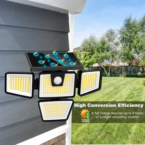 Miniatura 5 de AmeriTop Luces Solares para Exteriores, Paquete de 2 Luces LED de Alto Brillo Inalámbricas con Sensor de Movimiento Solar; 4 Cabezales Ajustables