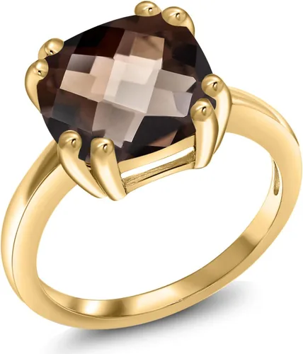 Miniatura 11 de Gem Stone King 3-5 Cttw Gemstone Birthstone Double Prong Solitaire Ring for Women 18K Yellow Gold Plated Silver Cushion 10MM Anniversary