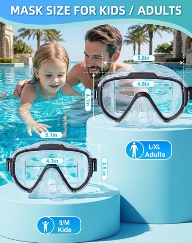 Miniatura 2 de Gafas de natación para adultos y niños, gafas de natación antivaho con cubierta para la nariz, sin fugas, máscara de buceo de esnórquel transparente