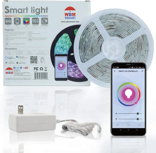 WBM Smart Tira de luces LED RGB, IP65 impermeable de 16.4 pies de largo, compatible con Alexa, Google Home, control de aplicación para el hogar,