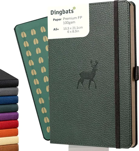 Dingbats Cuaderno Diario A5 de Vida Silvestre Tapa Dura, Papel Crema 100gsm A Prueba de Tinta, 6.1 x 8.5 pulgadas, 192 páginas (Ciervo Verde, Verde