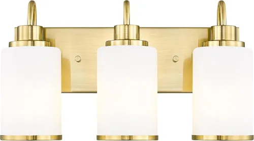 Miniatura 12 de Beionxii BX-VL01BG-3CG - Lámpara de tocador de baño, 3 lámparas doradas claras con pantalla de cristal transparente, accesorios de iluminación