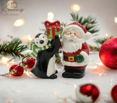Miniatura 8 de Juego de salero y pimentero de Papá Noel de cerámica fina con pingüino, 3-1/2 pulgadas de alto