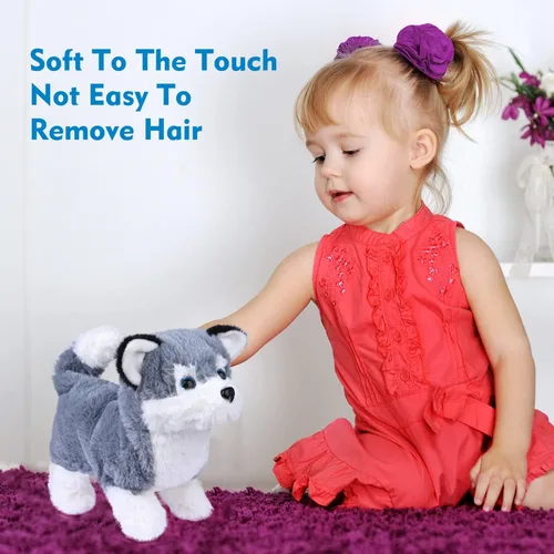 Miniatura 5 de WorWoder Cachorro de peluche de Alaska, perro electrónico interactivo para mascotas, caminar, ladrar, mover la cola, estirar, animal de compañía