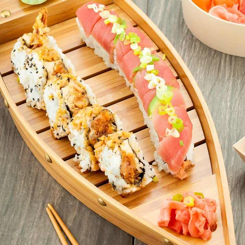 Miniatura 3 de Restaurantware -Bandeja de servicio de barco de sushi de 17.3 pulgadas, 1 bote de sushi duradero - Robusto, fácil de limpiar, barco de madera