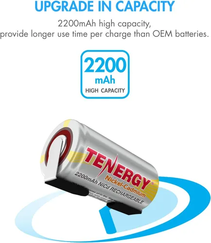 Miniatura 3 de Tenergy Batería NiCd Sub C de 2200 mAh para herramientas eléctricas, baterías de celda sub-C recargables de 1.2 V con pestañas, paquete de 60