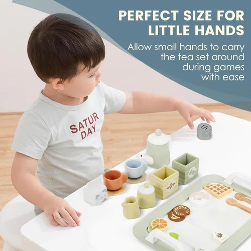 Miniatura 3 de Juego de té de madera para niñas pequeñas, juego de té para niños pequeños, juguete de cocina de juguete de simulación para 1, 2, 3, 4, 5 años