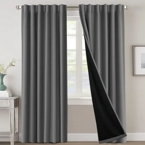 Miniatura 37 de H.VERSAILTEX Cortinas 100% opacas para dormitorio con forro negro, cortinas de oscurecimiento de habitación completa, con aislamiento térmico