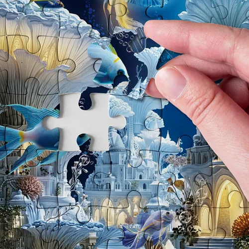 Miniatura 3 de Rompecabezas mágicos de castillo de hongos oceánicos para adultos, 1000 piezas de naturaleza, peces de fantasía, medusas rompecabezas artísticos