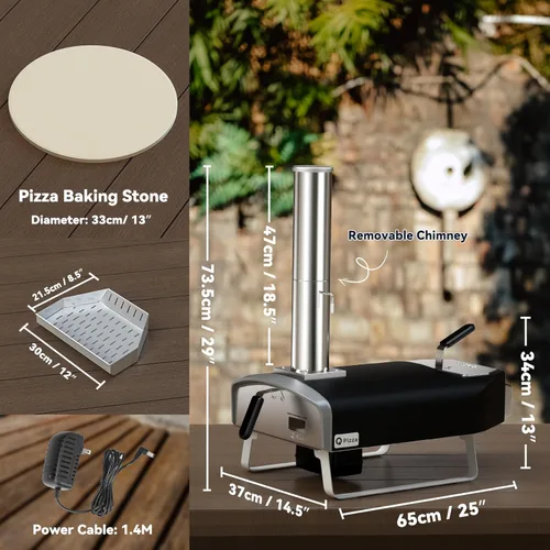 Miniatura 2 de Horno de pizza de leña con piedra giratoria, horno portátil de leña/carbón para pizza con chimenea y puerta, estufa de pizza al aire libre