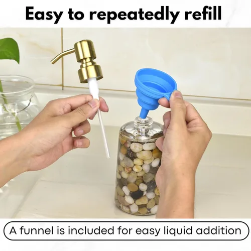 Miniatura 5 de Dispensador de jabón recargable hecho a mano para baño y cocina, dispensador de jabón de piedra Rocks con bomba de acero inoxidable dorado