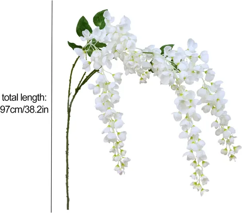 Miniatura 3 de Arbusto de flores colgantes de glicina blanca artificial, 2 piezas de 38.2 pulgadas, guirnalda de glicina de seda falsa, flores de glicina, Blanco