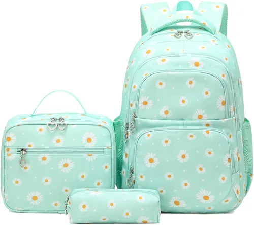 Miniatura 57 de goldwheat Mochilas impresas margaritas con paquete de almuerzo, estuche de lápices 3pcs, bolsa ligera resistente al agua para la escuela secundaria