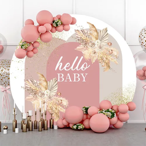AOFOTO Cubierta de fondo redonda bohemia de 3 x 3 pies para baby shower, cubierta de arco rosa bohemio chic con flores, tema de Hello Baby, fondo de