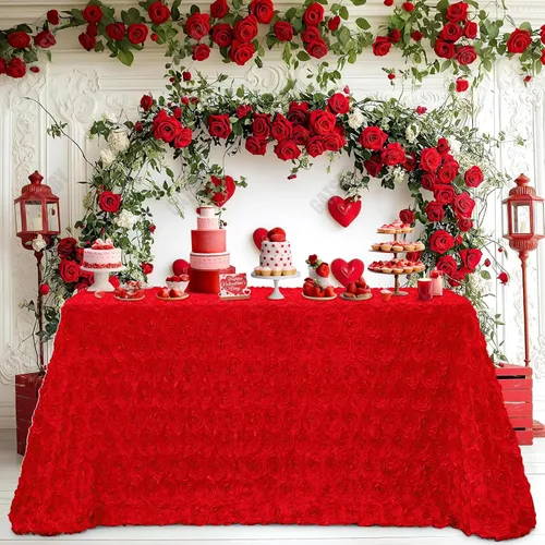 Miniatura 32 de B-COOL Mantel de rosetón negro de 60 x 102 pulgadas, mantel rectangular floral 3D para decoración de cumpleaños al aire libre, fiestas de cumpleaños