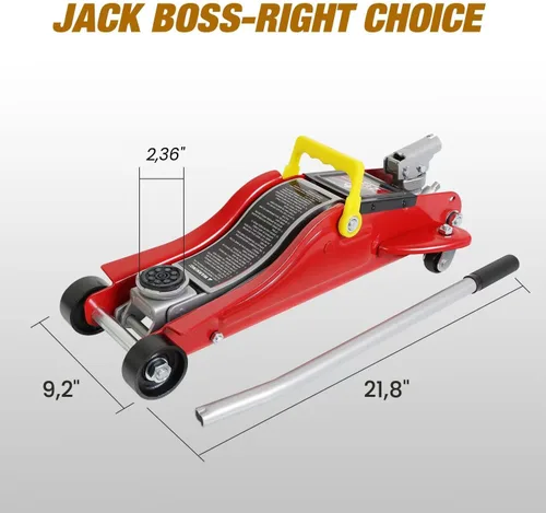 Miniatura 3 de Jack Boss Gato Hidráulico de Carrito de Piso de 2.5 Toneladas (5500 Libras) de Perfil Bajo con Estuche de Almacenamiento Portátil, Rango de Rojo