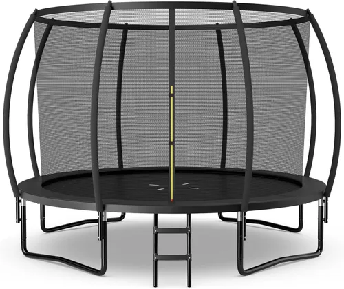 Giantex Trampolín para niños, cama elástica grande para exteriores aprobada por ASTM con red, escalera, marco de acero galvanizado a prueba de Negro