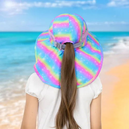 Miniatura 89 de Sombrero de sol para niños, protección UV, unicornio, verano, playa, jugar con ala ancha, solapa para el cuello para niñas y niños