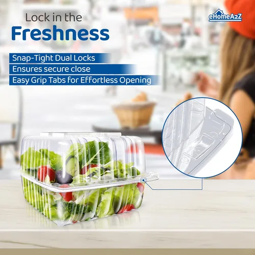Miniatura 3 de Clamshell - Recipientes de alimentos herméticos de doble cierre de plástico, duraderos y de fácil agarre, recipientes para postres, restaurantes
