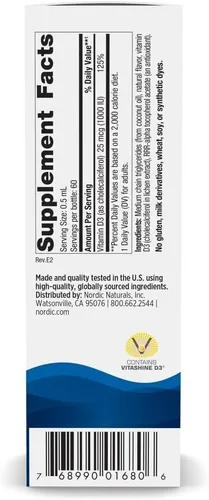 Miniatura 2 de Nordic Naturals Líquido de vitamina D3 a base de plantas, 1 oz, 1000 UI de vitamina D3, huesos saludables, estado de ánimo y función del sistema