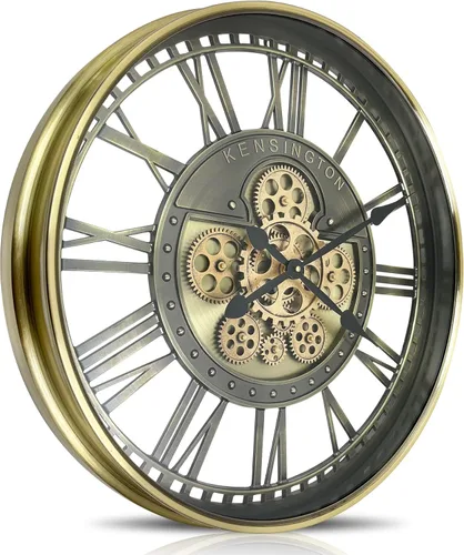 Miniatura 10 de Real Moving Gears - Reloj de pared grande y moderno de metal con engranajes móviles reales para decoración de sala de estar, estilo industrial Cobre