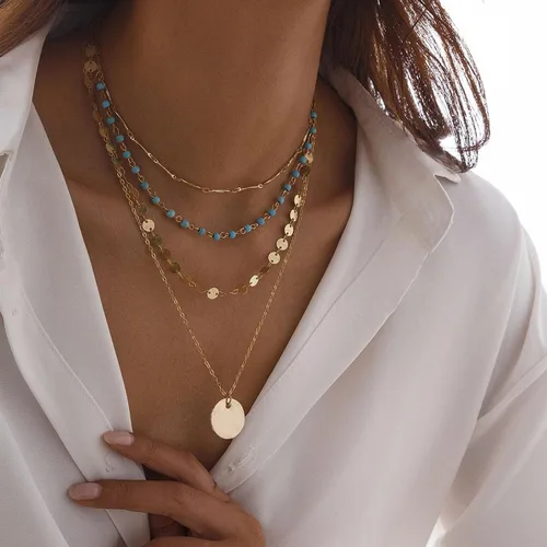 Miniatura 55 de Long tiantian Collares en capas para mujer, joyería occidental para mujer, collar de moneda apilable, collar de país, moderno, bohemio, verano