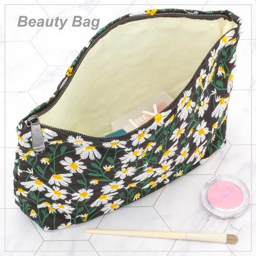 Miniatura 3 de Bolsas de maquillaje PAZIMIIK para bolso con cremallera, estuche cosmético, negro (Daisy Black), Floral