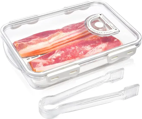 Recipiente de tocino para refrigerador, hermético de plástico grueso y con tapas para refrigerador, organizador de almacenamiento de alimentos para