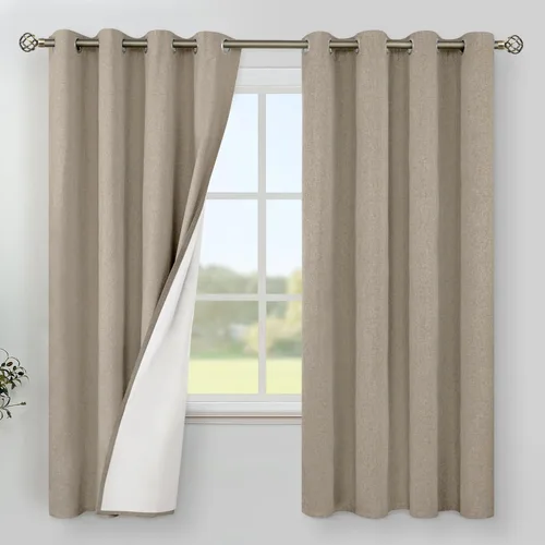Miniatura 77 de YoungsTex - Cortinas de lino beige 100% opacas para dormitorio de 63 pulgadas de largo, cortinas cortas con aislamiento térmico y ojales