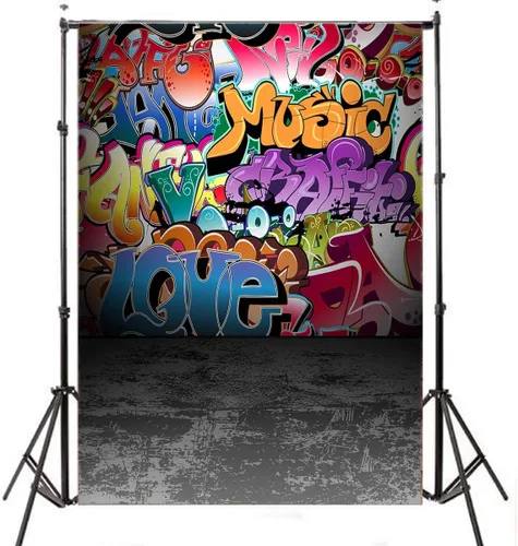 Miniatura 3 de LB Telón de fondo de graffiti hip hop para fotografía de los años 80 y 90 para decoración de fiestas de 3 x 5 pies, fondo de fotos de retrato