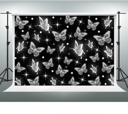 Miniatura 5 de Fondo de principios de los años 2000, mariposa negra con purpurina, fondos de fotografía de fiesta de la vieja escuela 2000, decoración de fiesta