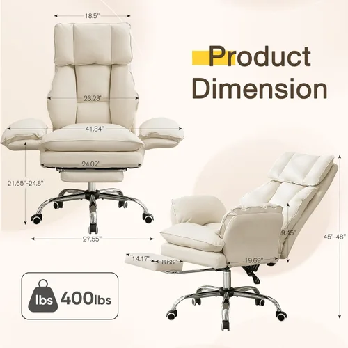 Miniatura 3 de Cloud - Silla de oficina con patas cruzadas con reposapiés, silla ergonómica ejecutiva grande y alta, reposabrazos abatibles para mascotas, silla